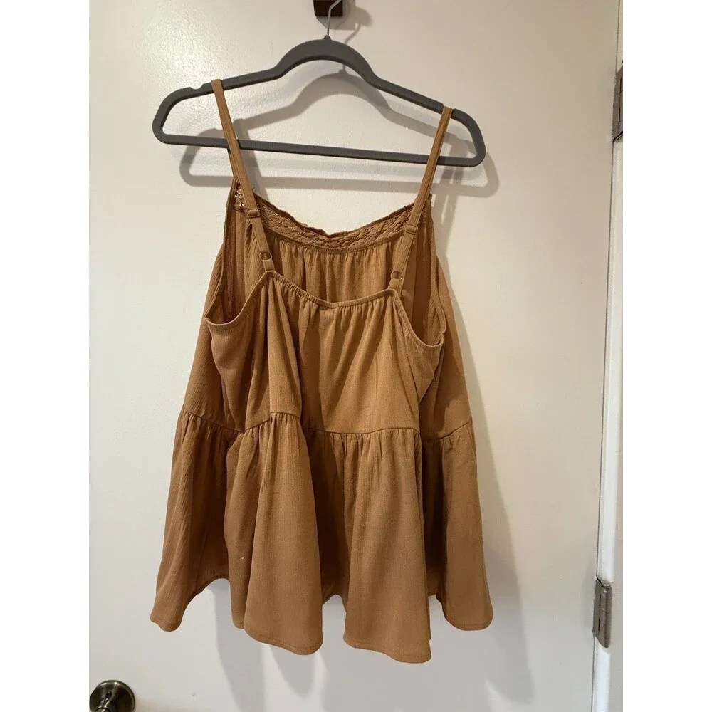 Torrid Women Brown Crinkle Gauze Crochet Tank Plus Adjustable Sz 1 Boho Festival - Picture 5 of 8
